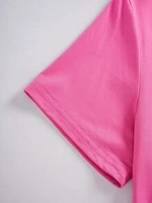 定制女士T恤 - 可添加您的照片（风景/徽章/情侣/全家福/自拍/宠物），前后均可印制，适合夏季旅行，送给女朋友或家人的礼物，尽显时尚运动休闲风 - 玫紅色 - 查看 4