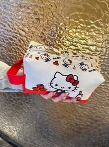 Sanrio 1 PC Sanrio For Hello Kitty Large Capacity Makeup Bag With Red Handle - Cute Cartoon Design, Ideal For Travel & Organizing Bathroom Essentials | Perfect Holiday Gift Bag, Bathroom Organizer Bag|Playful Accessory|Durable Fabric, For Hello Kitty Accessories