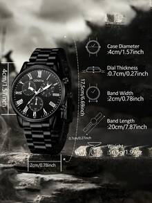 4-Piece Men's Fashionable Business Roman Scale Three Eye Dial Quartz Watch Set Suitable For Daily Wear Decoration Or Holiday Gifts