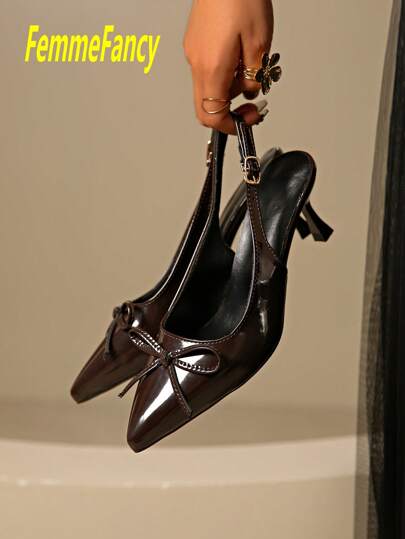 Elegant Pointed Toe Bowknot Stiletto High Heel Sandals For Women, Sexy Party Dress Shoes, Suitable For Summer Commute, Nightclub, Wedding, Outdoor, Burgundy, Black, White, Red