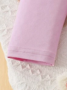 2 件套女童休闲可爱卡通猫咪印花圆领长袖上衣和随机全身印花长裤套装 - 紫色 - 查看 5