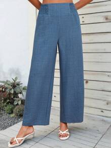 2025 New European & American Style Women's Spring/Summer Fashion Solid Color Elastic Waist Wide Leg Pants, Loose Comfortable Versatile Casual Trousers, Daily Simple