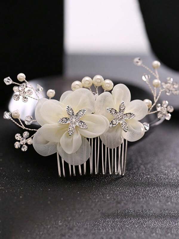 1pc Elegant Silk Flower Headpiece, Bridal Bridesmaid Hair Accessory