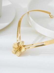 1 buc colier minimalist metalic în formă de V, cu strat dublu gol, fermecător colier unic 3D auriu cu 5 petale, cadou de vară pentru femei