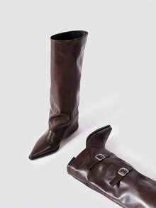 Botas acampanadas de mujer estilo europeo y americano para la primavera 2025, botas altas con plataforma y tacón alto, botas de caña alta con carisma