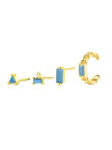 4 件时尚休闲几何造型 925 纯银耳钉，镶嵌人造绿松石 - 适合日常、派对和宴会佩戴 | 送给姐妹、朋友和家人的理想生日礼物