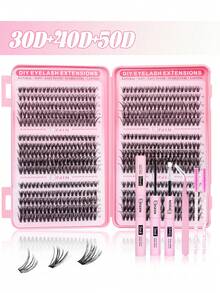 600pcs False Eyelashes Set - Eyelash Extension Kit, 8-16mm Mixed Individual False Eyelashes, Includes Eyelash Glue, Sealer, Tweezers, Brush For DIY Eyelash Extension At Home - Black - View 6