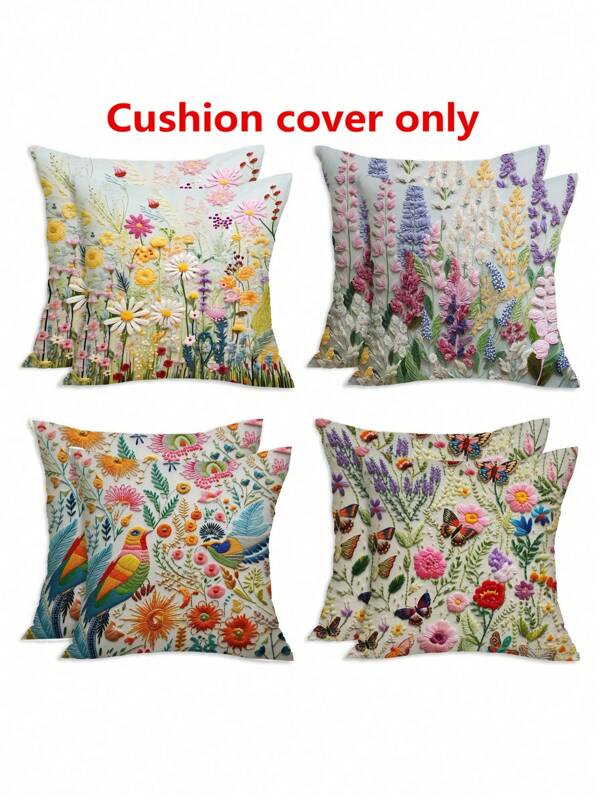 (Apenas Capa de Almofada) 2 Peças Capa de Almofada de Veludo de Pele de Pêssego com Impressão Floral de Pássaro, Capa de Almofada com Impressão por Sublimação, Decoração para Casa, Sala de Estar, Sofá, Quarto, Carro, Escritório, Estilo Rústico, Sem Enchimento de Almofada