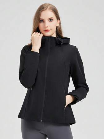 Damen Jacke mit langen Ärmeln Einfarbig, Herbst/Winter Kapuzenjacke für Outdoor Sport, Multi-Taschen Lässig jacke, Lässsig Wochenend Reißverschluss Jacke, geeignet für Sport und Läsh Outdoor