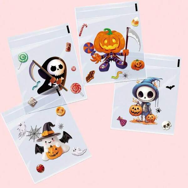 50/100pcs Halloween Small Decoration Packaging Bags, Halloween Cartoon Gift Bags, Assorted 4-In-1 Packaging Bags