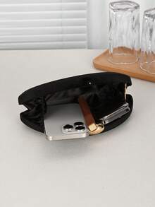 奢华丝绒迷你晚宴包，闪亮金属纽扣装饰，简约时尚手提包，适合正式场合、休闲场合、派对/婚礼/正式活动，是新娘晚宴/宴会礼服的完美搭配，也是优雅婚礼派对的最佳选择。 - 黑色 - 查看 5