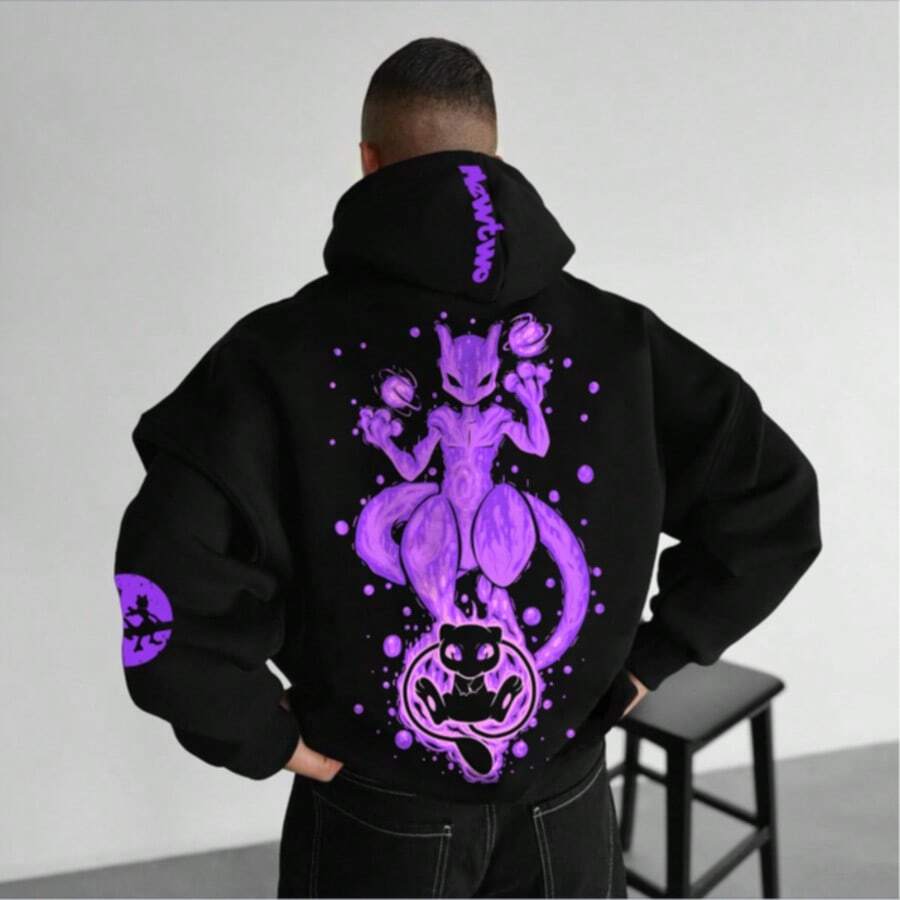 Sweatshirt Mew Psychic Anime Cartoon Women's Men's Flannel Unisex Winter Cotton - màu đen - Xem 1