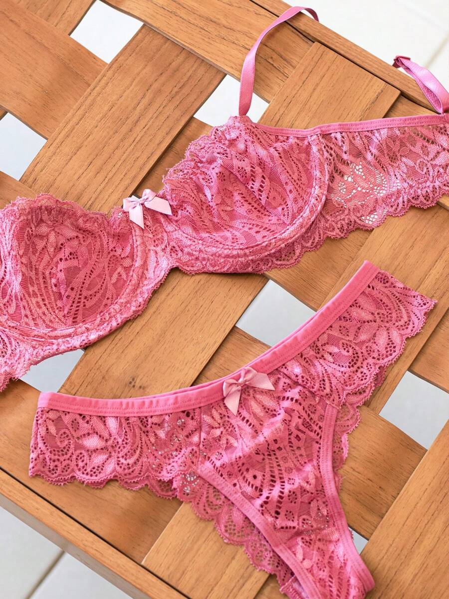 Comfort And Elegance: Half Cup Bra And Panty Set With Lace - Màu Hồng baby - Xem 1