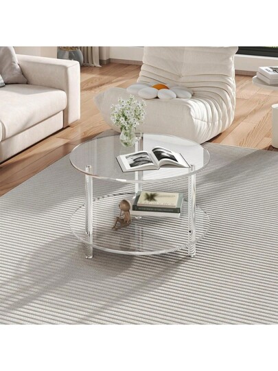 1pc Acrylic Transparent Detachable Coffee Table, Round Tafel Furniture Living Room, Multifunctional Bedside Cabinet Side Small Spaces, Bedroom, Study