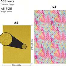闪光全息剪贴簿纸套装 - 50 张 A4/A5/A6 尺寸，压花纹理设计，多种颜色可选，适用于 DIY 卡片和节日工艺品、学校用品、返校