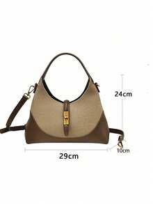 撞色拼接独特设计饺子包，多功能通勤便携单肩斜挎包，手提包，适合日常通勤、休闲约会、购物 - 棕色 - 查看 9