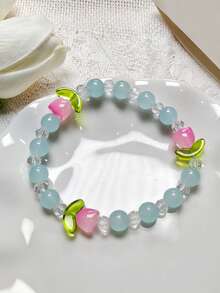 1pc Fashionable Minimalist Cartoon Floral Beaded Bracelet, Suitable For Daily Wear (Random Bead Quantity) - Tulip Bracelet - View 1