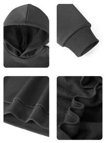 1 件女童休闲印花套头连帽衫，保暖内衬，长袖，秋冬学生服装