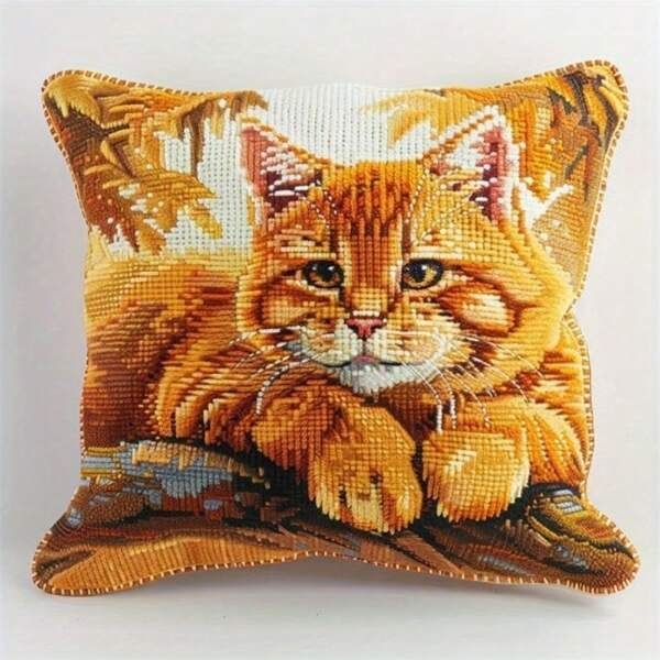 Latch Hook Cushion Kits Cat Latch Hook Kits For Adults Pillow Case Handmade Crochet Craft Kits Cushion Cover Needlework For Home Decoration Patterns Printed DIY Making Kit