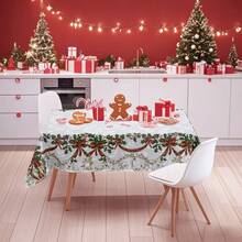 Toalha de mesa com estampa de frutas vermelhas e laços de Natal (1/36 peças) - Toalha de mesa decorativa lavável à prova de poeira para móveis de interior, adequada para decoração de salas de jantar internas, reuniões familiares, presentes e festas de fim de ano