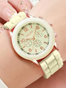1 件时尚休闲女士硅胶石英腕表，舒适硅胶表带，适合日常休闲佩戴，是理想的礼物之选 - 彩色 - 查看 7
