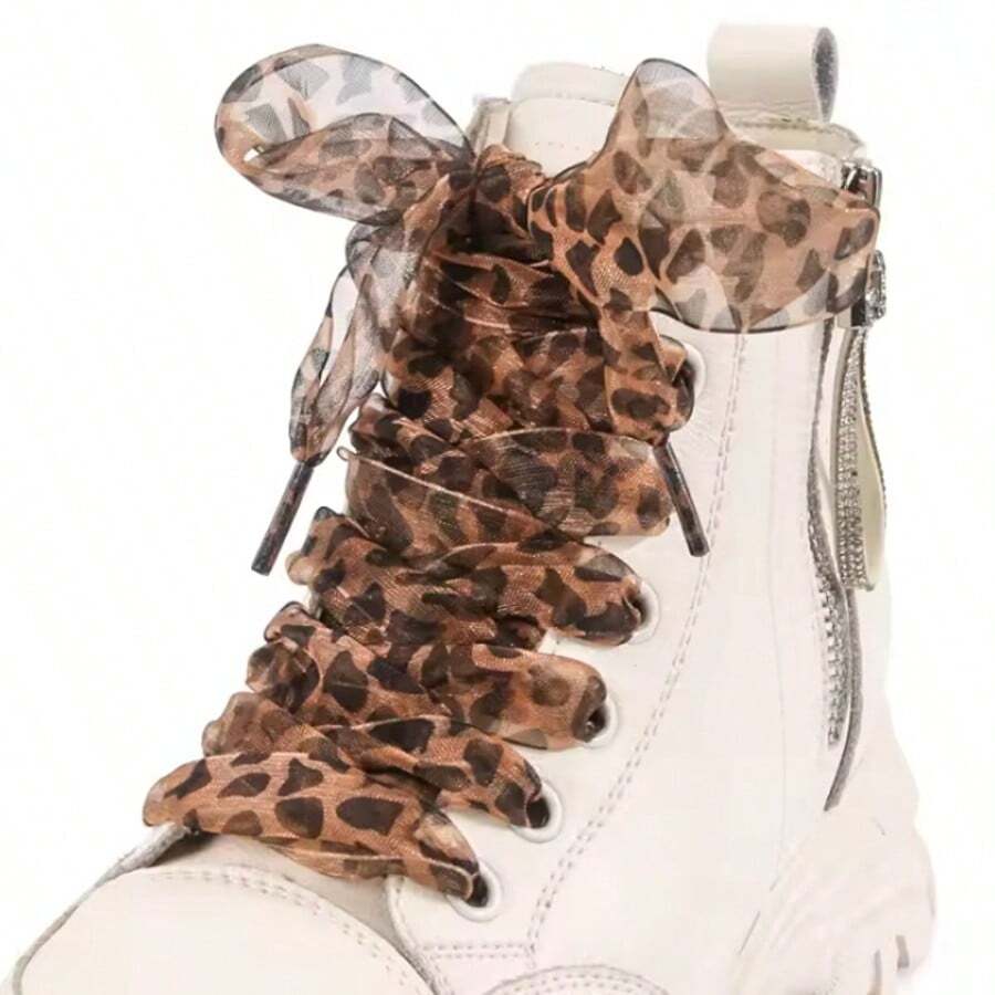 1 Pair Leopard Print Shoelaces Women Exquisite Laces For White Shoes 2.5cm Widen Silk Satin Shoelaces For Canvas, Sneakers, Sport Shoes Gift For Women