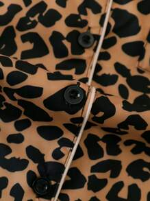 2pcs Leopard Print Pajama Set, Elegant & Sexy Lapel Button-Up Top And Long Pants, Women Sleepwear And Loungewear, Fall Clothes