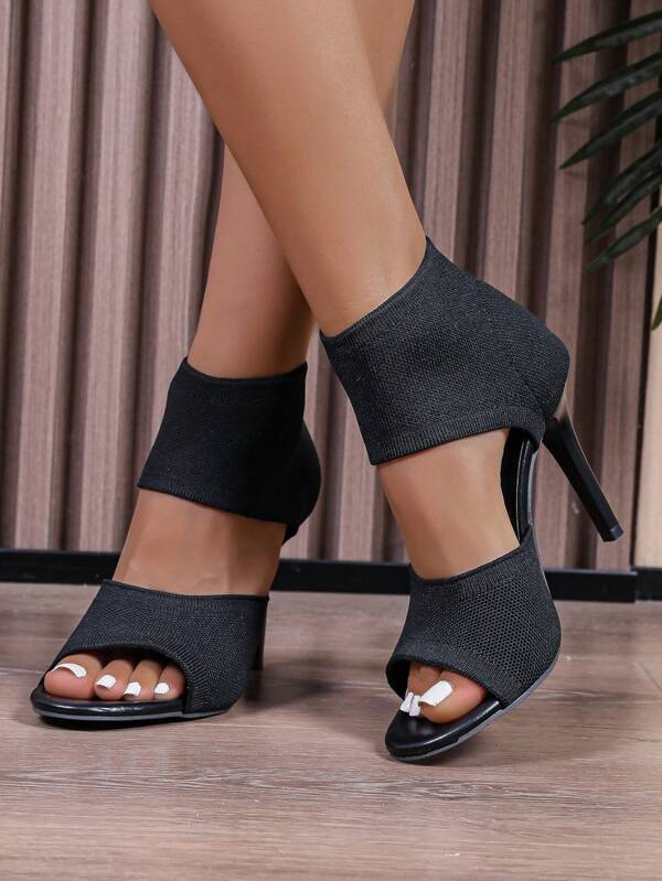 aoqilun Women's Solid Color Elegant Sandals, Knitted Slip On Summer Hollow High Heels, Summer Breathable Party Sandals