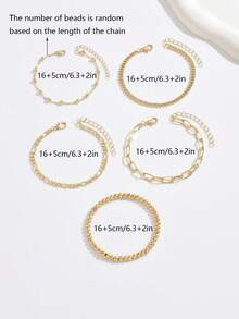 5pcs Elegant Gold-Plated Stackable Bracelets, Minimalist & Cute Jewelry For Women - Gold 5-pack - View 3