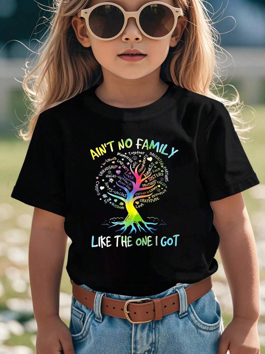 The Big Family Is Just Like The One I Got Print T-Shirt, 100% Breathable 180g Short-Sleeved Top, Machine Washable Casual Style, Suitable For All Seasons, Humorous And Youthful Shirt, A Fashionable T-Shirt For Boys And Girls