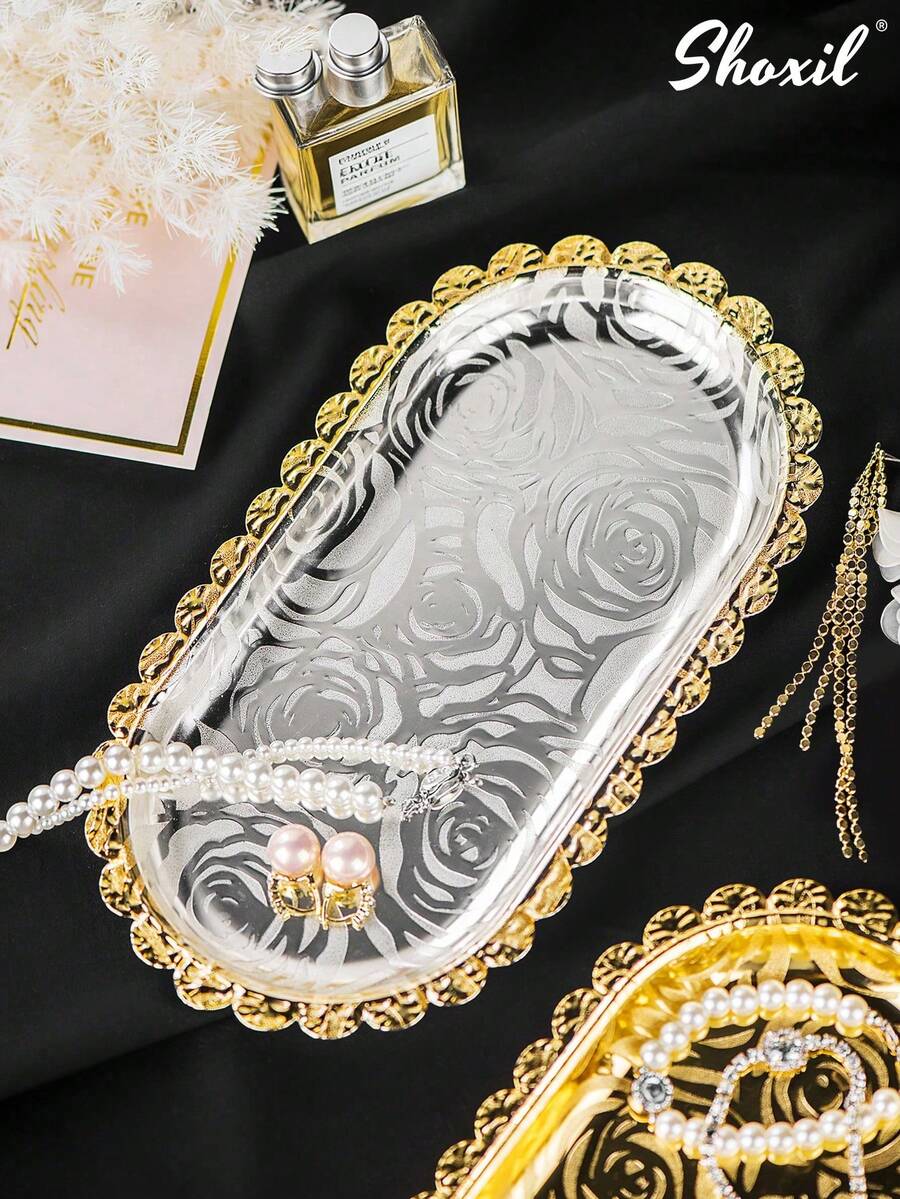 shoxil 1 pieza Bandeja de joyería de acero inoxidable, plato multiusos para baratijas, organizador de maquillaje y cosméticos, soporte para toallas y servilletas, plato decorativo para anillos, aretes y collares, perfecto para el tocador, el dormitorio y el baño, regalo ideal para fiestas, decoración de otoño e invierno, solución de almacenamiento de alta gama, mantiene la joyería y los accesorios organizados, ideal para uso diario, temporada festiva, cumpleaños, Acción de Gracias, Navidad, regalo para damas de honor, acento moderno para el hogar