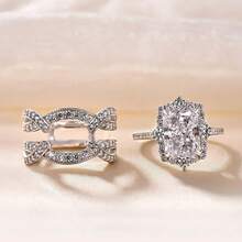 2 Pieces/Set Of Creative, Individual, Classic Princess-Style Inlaid Synthetic Zirconia Cross-Stackable Ladies' Rings, Festival And Anniversary Gifts, Daily Casual Jewelry - Bạc - Xem 11