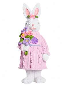 1pc Cute Rabbit & Carrot Resin Decor Figurine, Suitable For Party And Home Decoration