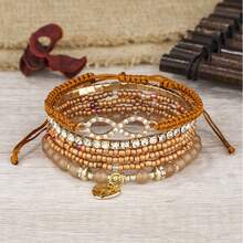 1 Conjunto (6 peças) Pulseiras de Joias Trançadas com Decoração de Strass em Forma de 8