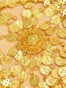 1件裝雙層式頭飾，金色硬幣流蘇百搭飾品，適合肚皮舞、中東風、阿拉伯風、新娘造型 - 均碼 - 查看 5