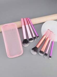 4pcs Long Handle Makeup Brush Set With Powder Foundation Blush Eye Shadow Brushes, Includes Pink Storage Pouch - Multicolor - View 2