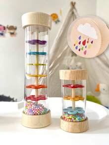 儿童木制雨声器，雨棒 - 可发出声音安抚婴儿，适用于婴儿摇铃管雨棒摇铃音乐感官听觉乐器玩具，适合婴儿儿童女孩 - 彩色 - 查看 3