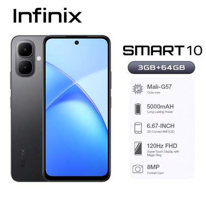 Infinix Infinix SMART 10 3GB+64GB 5000mAh 120Hz 显示屏智能手机 6.67 英寸 AMOLED 8MP 摄像头 IP64 防水 300% 超大音量 4.5G 网络双扬声器耐用防摔手机圣诞礼物送给家人的完美智能手机礼物