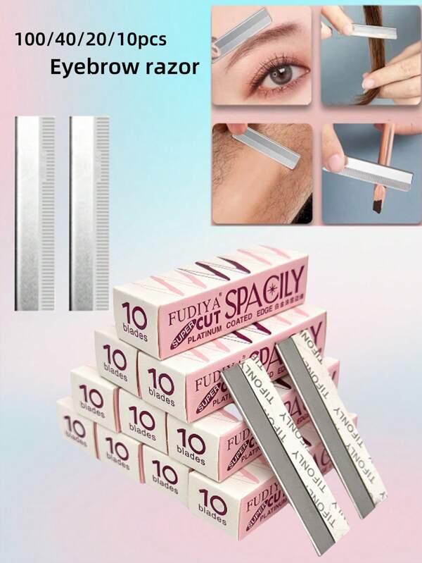 100/40/20/10pcs Replaceable Stainless Steel Eyebrow Trimmer Blade, Multi-Purpose Facial Exfoliating And Dermabrasion Tool, Female And Male Facial And Eyebrow Shaper, Easy To Use, Suitable For Makeup Artists.