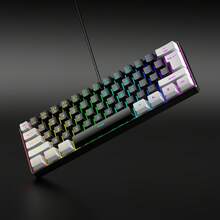Teclado compacto mini de 61 teclas, 60% de tamaño, con diseño de membrana delgado, retroiluminación RGB en negro/blanco con sensación mecánica, diseño ergonómico, resistente a derrames, apto para PC/portátil/oficina/hogar/e-sports - Multicolor - Ver 10