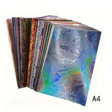 闪光全息剪贴簿纸套装 - 50 张 A4/A5/A6 尺寸，压花纹理设计，多种颜色可选，适用于 DIY 卡片和节日工艺品、学校用品、返校