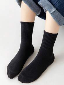 4 Pairs All Cotton Children's Socks, Spring/Summer Pure Cotton Plain Black Mid-Calf Socks, Simple Style For Boys/Girls Students, Babies - Black and White - View 2