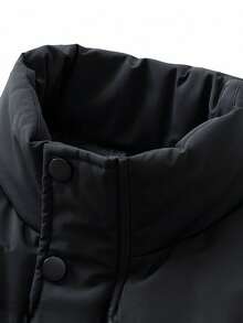 男士冬季棉质加厚背心夹克，户外徒步运动旅行休闲百搭立领背心，秋季 - 黑色 - 查看 5