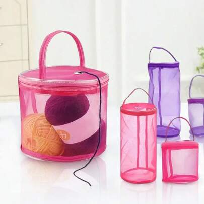 1pc Colorful Nylon Mesh Crochet Drawstring Bag - Durable Handcraft Storage Pouch With Zipper Closure, Suitable For Yarn, Crochet Hooks - Rose Red/Purple, Yarn Storage Bag