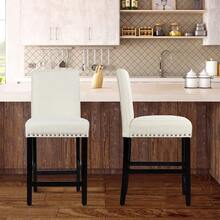 GOFLAME Set Of 2 Bar Stools Counter Height Chair Upholstered Low Backrest Wide Seat - Beige - View 11