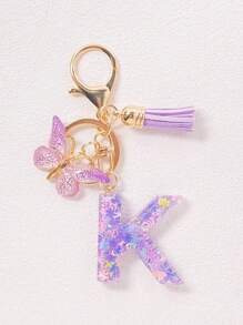Alphabet Initial Letter Keychain Cute Butterfly Key Chain Ring Purse Bag Backpack Charm Earbud Case Cover Accessories Women Girls Gift Car Accessories Goth Y2k