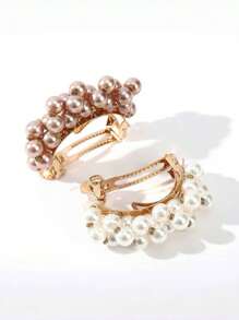 2pcs Rounded Pearl Spring Hairpins Are A Focal Point For Formal Occasions Such As Dinner Parties And Weddings, School Stuff