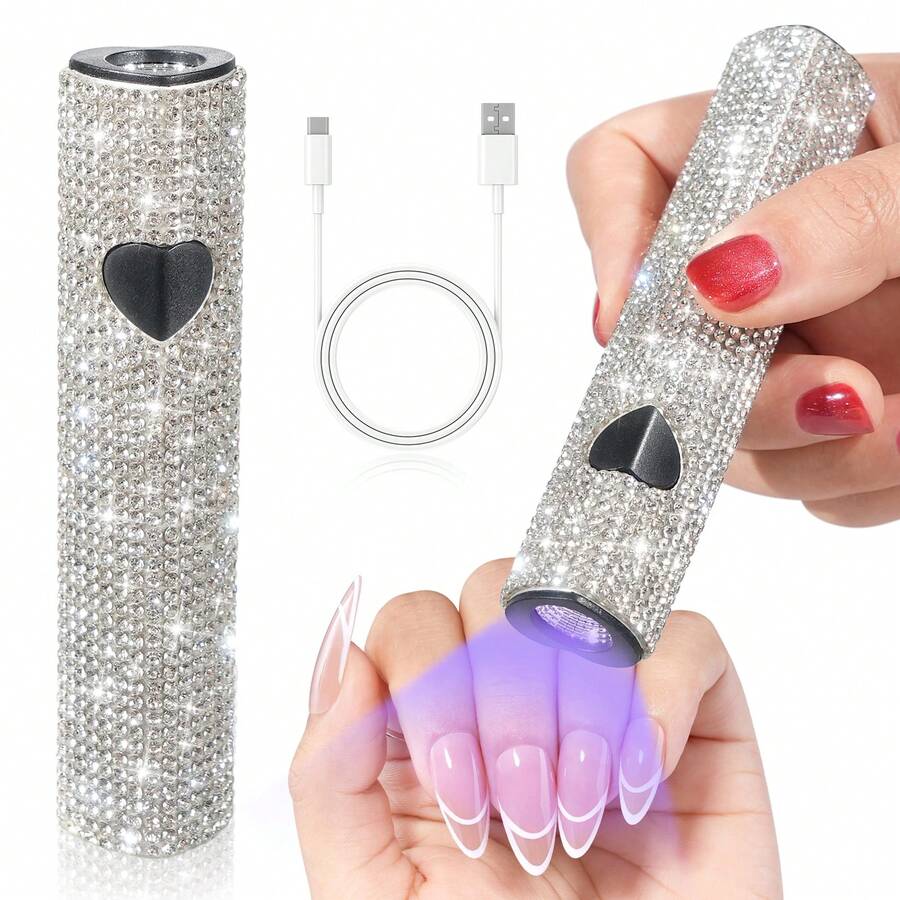 CHRISTINE SHELLY Portable Handheld Professional Nail Lamp, Nail Polish Glue Drying And Curing, 300mah Battery, Battery Storage Use, Mini Portable, Suitable For Home, Vacation And Professional Salon Use, Gift, White - 白鑽 - 查看 1