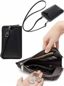 MIYIN 简约纯色小号 PU 单肩包、斜挎包手机钱包钱包轻便斜挎包女士拉链手机包拉链设计手机钱包斜挎包拉链斜挎包