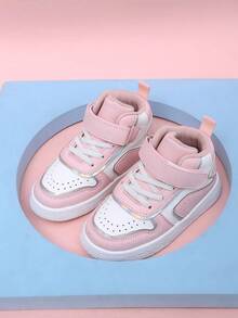 1 Pair Fashion New Infant Hook And Loop Sports Shoes, Non-Slip Wear-Resistant Comfortable Small White Shoes, Lightweight Easy To Wear Molded Footbed, Stable And Secure Toddler Shoes, Neutral Minimalist Style Suitable For Daily Wear And Running - Pink - View 6